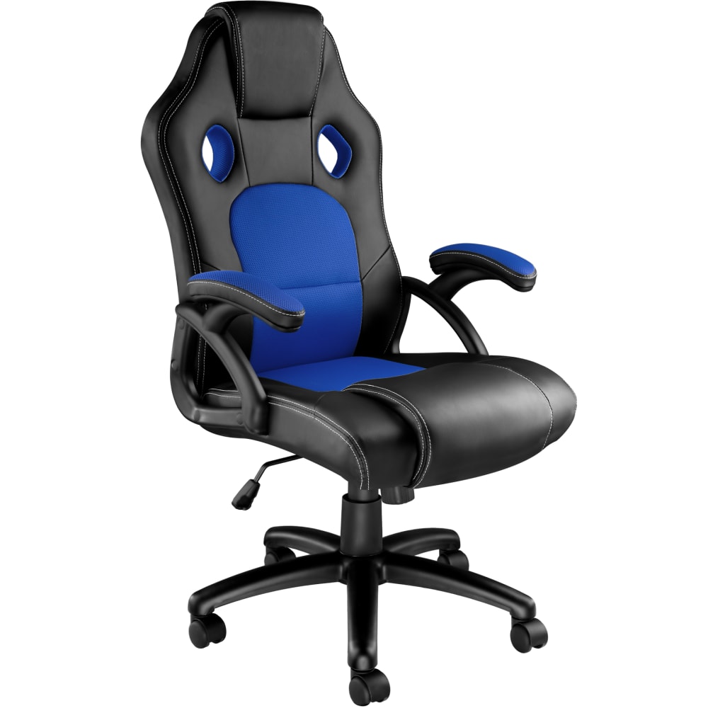 Chaise gaming Tectake Tyson noire et bleue avec dossier haut et accoudoirs — vue 2