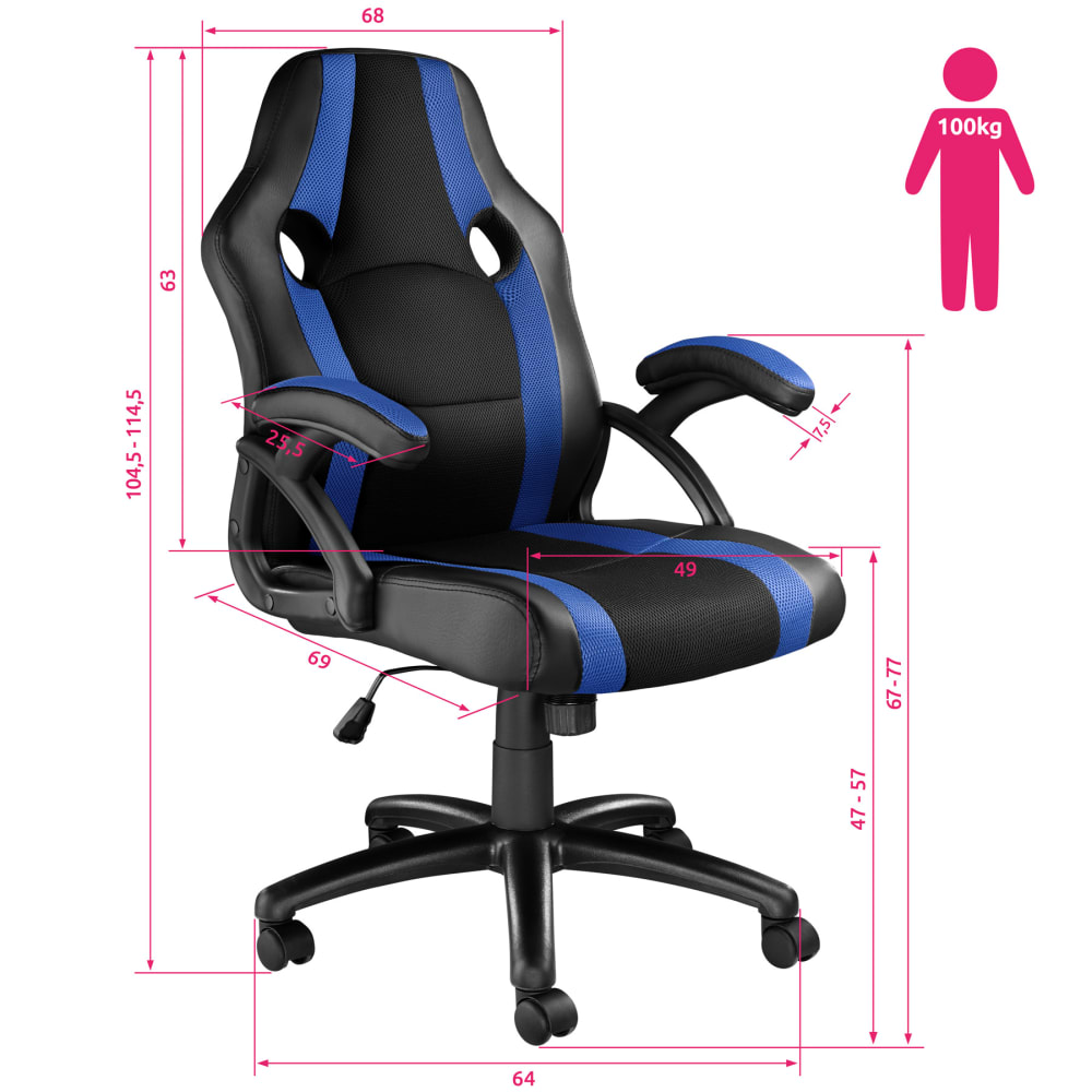 Chaise gaming Tectake noire et bleue avec dossier haut et accoudoirs — vue 6