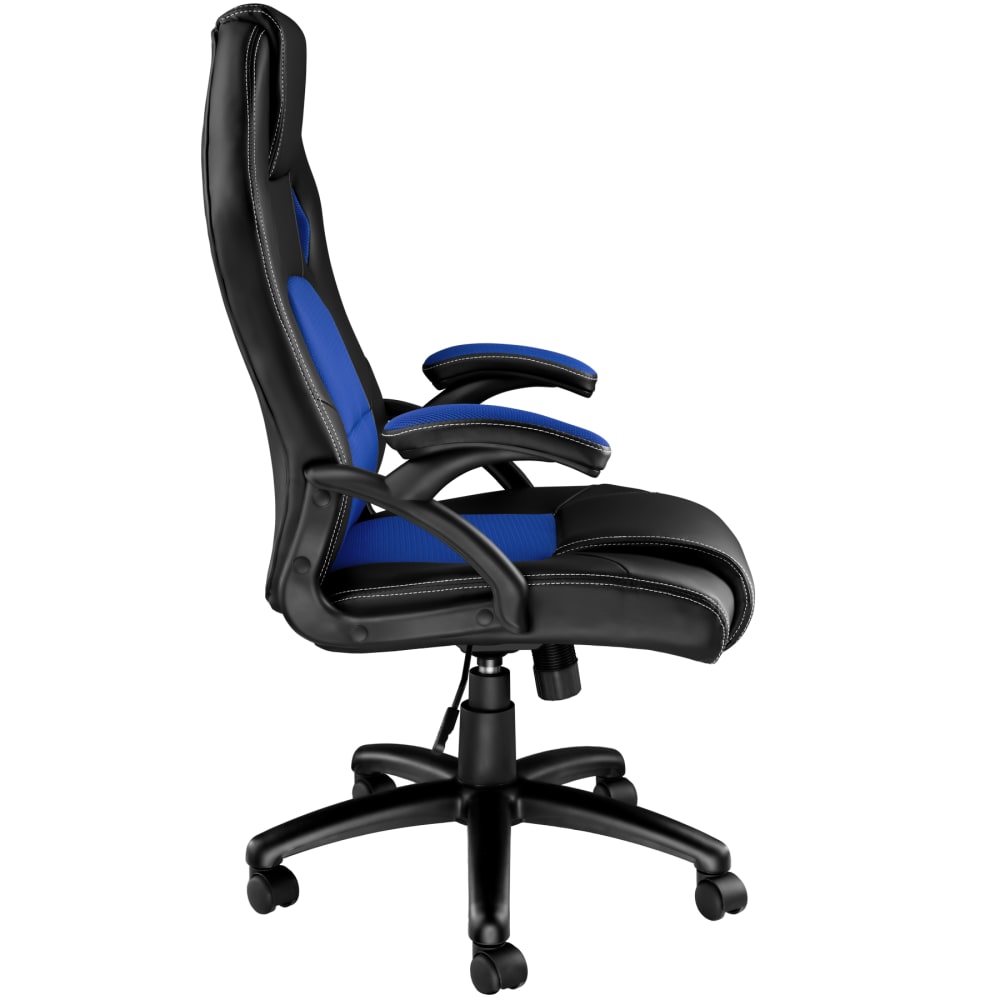 Chaise gaming Tectake Tyson noire et bleue avec dossier haut et accoudoirs — vue 3