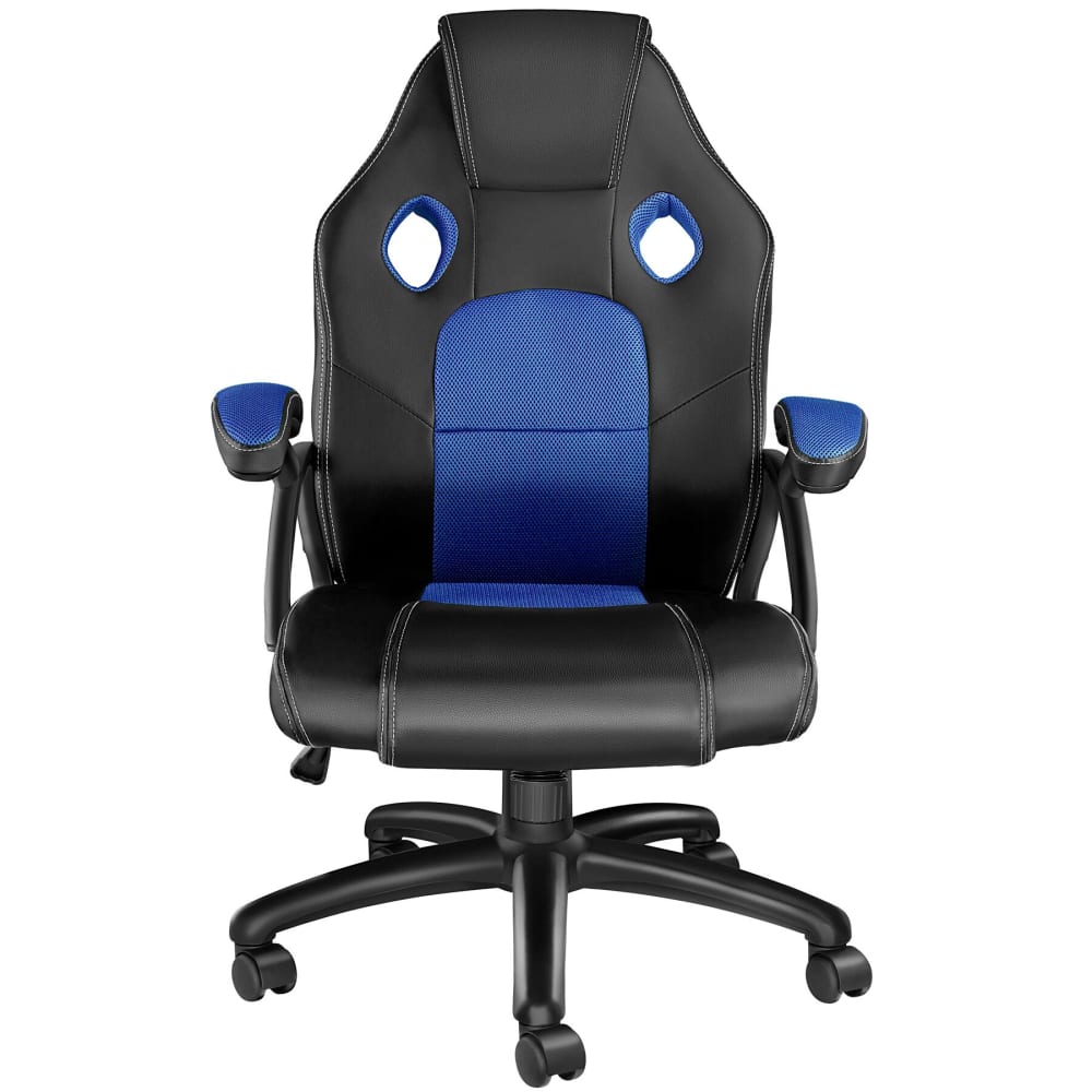 Chaise gaming Tectake noire et bleue avec dossier rembourré et roulettes doubles — vue 3