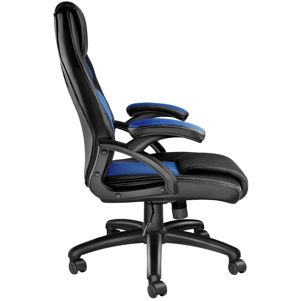Chaise gaming Tectake noire et bleue avec dossier rembourré et roulettes doubles — vue 4