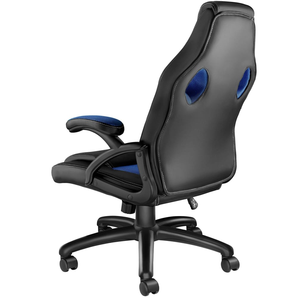 Chaise gaming Tectake noire et bleue avec dossier rembourré et roulettes doubles — vue 5