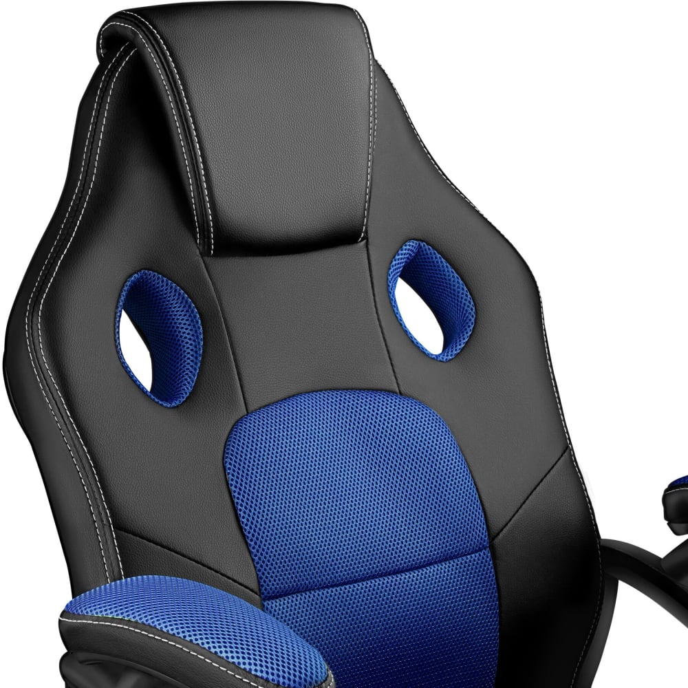 Chaise gaming Tectake noire et bleue avec dossier rembourré et roulettes doubles — vue 6