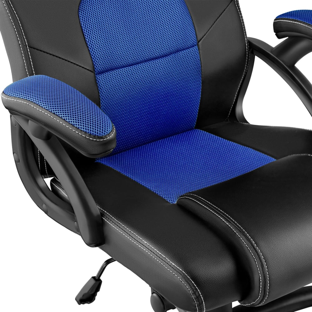 Chaise gaming Tectake noire et bleue avec dossier rembourré et roulettes doubles — vue 7