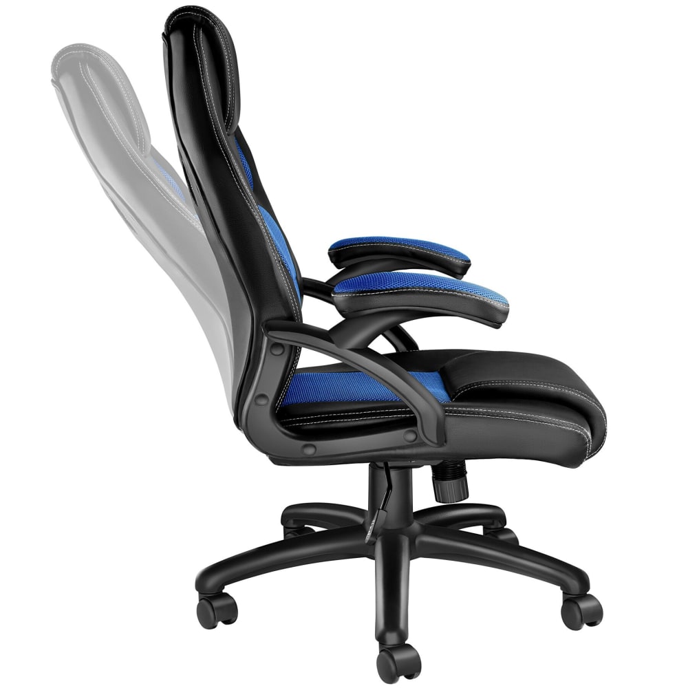 Chaise gaming Tectake noire et bleue avec dossier rembourré et roulettes doubles — vue 8