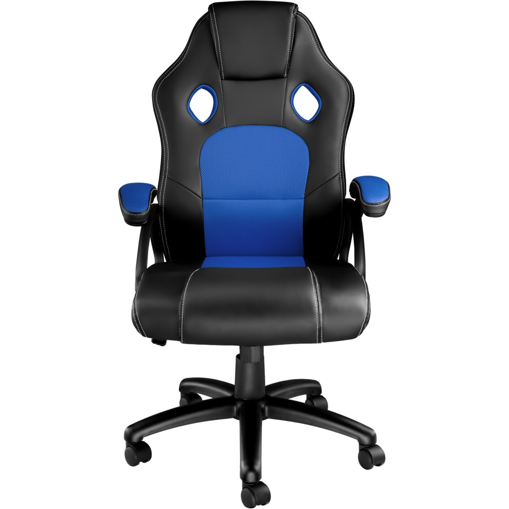 Chaise gaming Tectake Tyson noire et bleue avec dossier haut et accoudoirs — vue 8