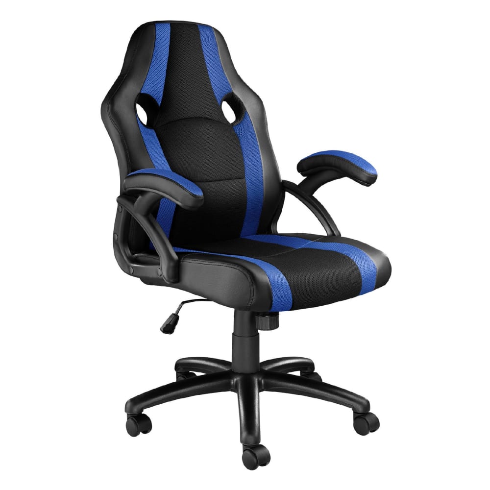 Chaise gaming Tectake noire et bleue avec dossier haut et accoudoirs