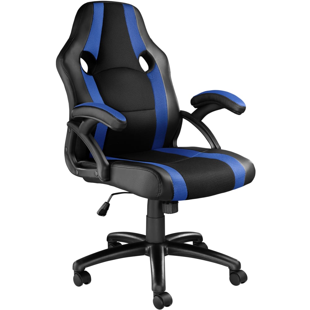 Chaise gaming Tectake noire et bleue avec dossier haut et accoudoirs — vue 2