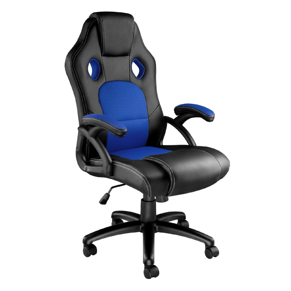 Chaise gaming Tectake Tyson noire et bleue avec dossier haut et accoudoirs