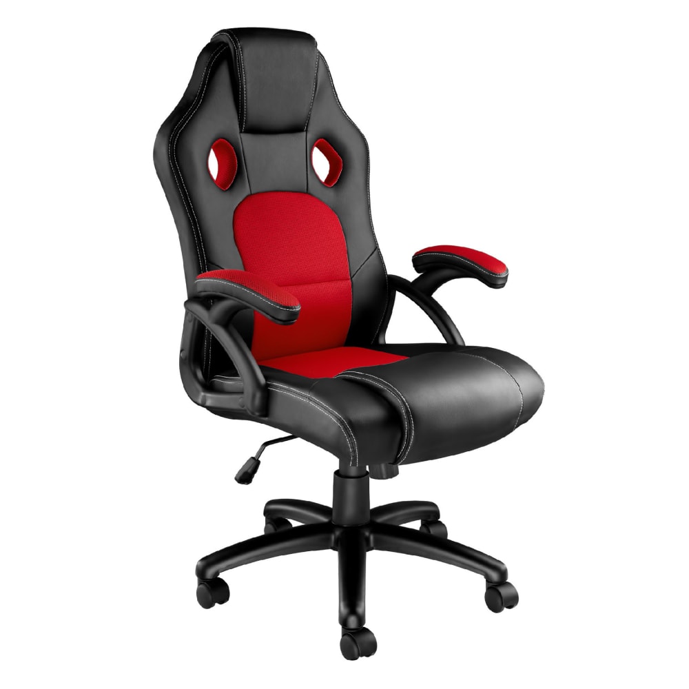 Chaise gaming Tectake Tyson noire et rouge avec dossier en mesh et roulettes