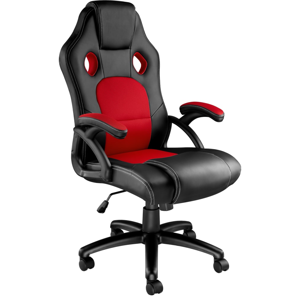 Chaise gaming Tectake Tyson noire et rouge avec dossier en mesh et roulettes — vue 2