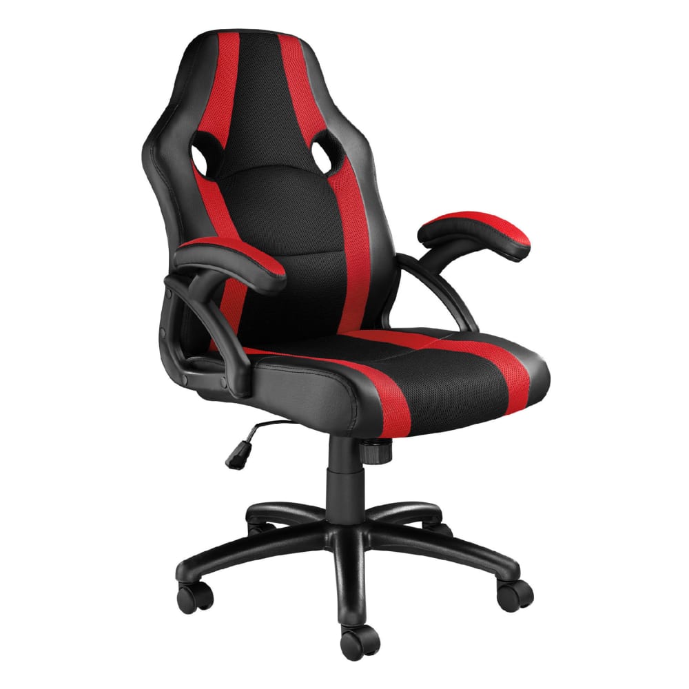Chaise gaming Tectake noire et rouge avec dossier haut et assise rembourrée