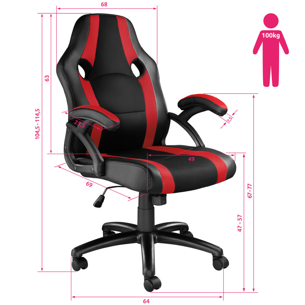 Chaise gaming Tectake noire et rouge avec dossier haut et assise rembourrée — vue 6