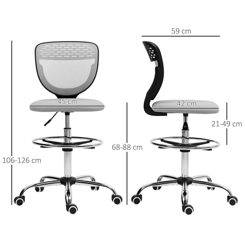Chaise de bureau haute Vinsetto grise avec dossier en maille et repose-pieds réglable — vue 4