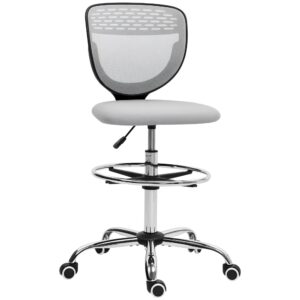 Chaise de bureau haute Vinsetto grise avec dossier en maille et repose-pieds réglable