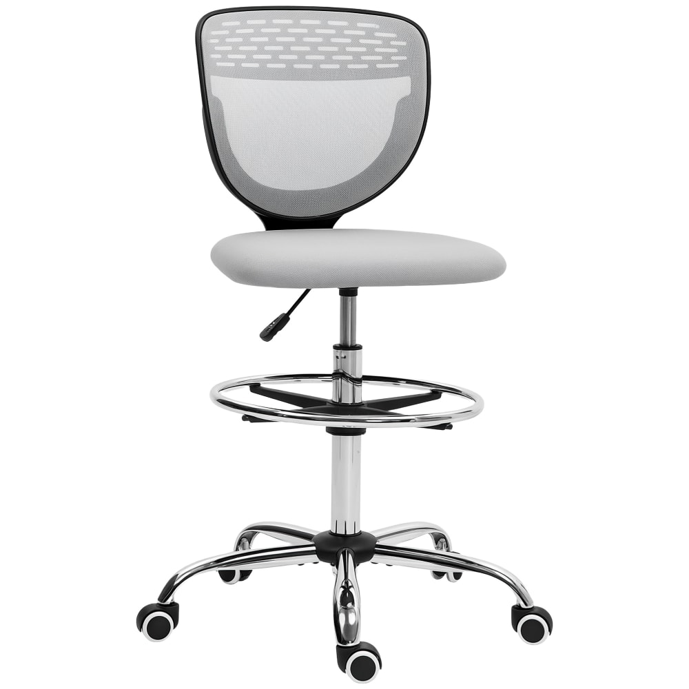 Chaise de bureau haute Vinsetto grise avec dossier en maille et repose-pieds réglable