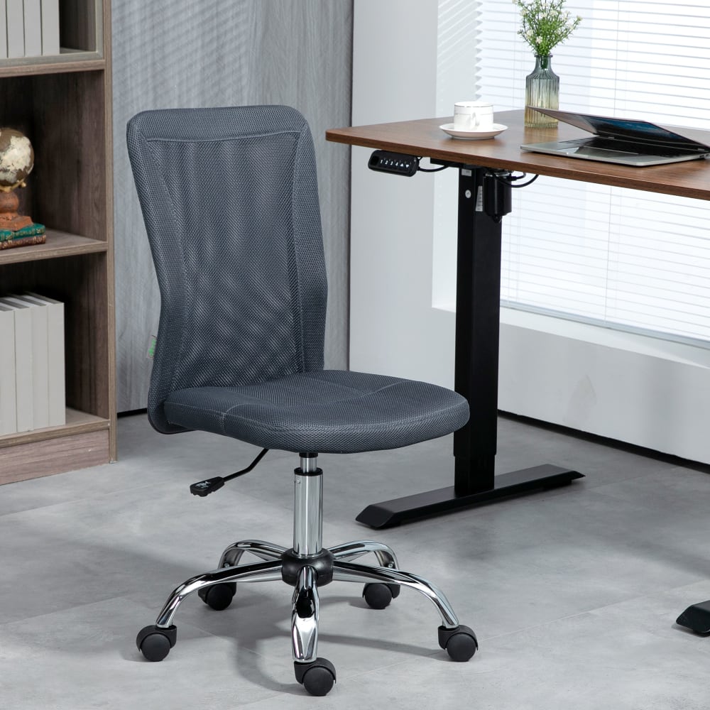 Chaise de bureau Vinsetto gris foncé avec dossier en maille et piètement chromé — vue 2
