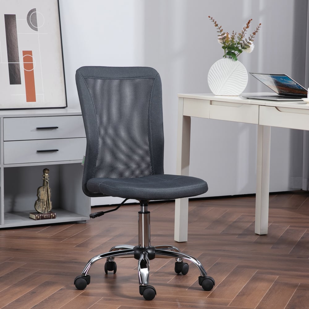 Chaise de bureau Vinsetto gris foncé avec dossier en maille et piètement chromé — vue 3