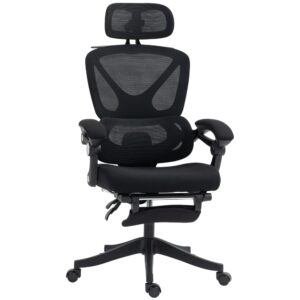 Chaise de bureau inclinable Homcom noire avec dossier en maille et repose-pieds