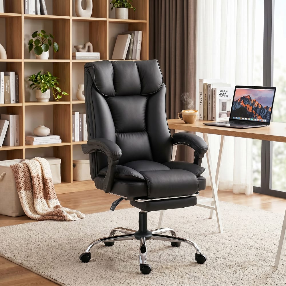 Fauteuil de bureau Homcom noir inclinable avec repose-pieds intégré — vue 2