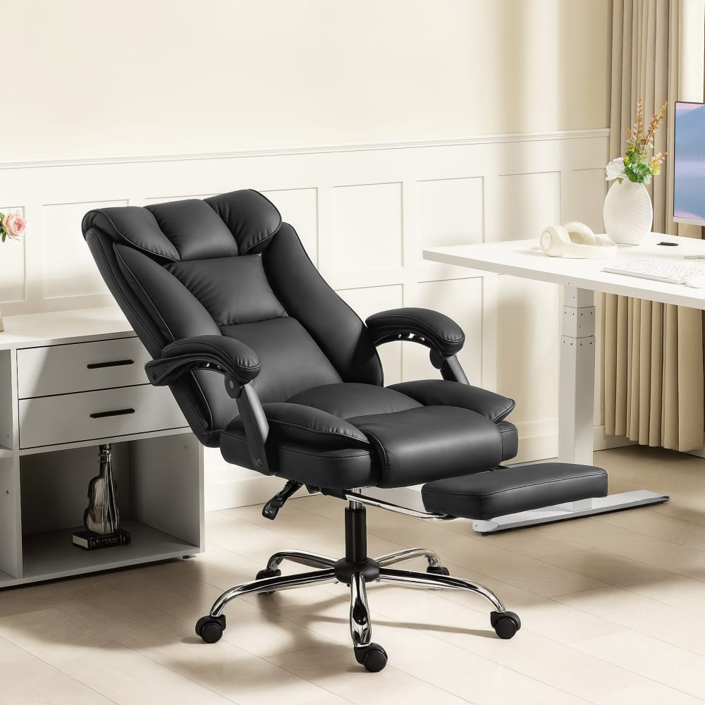 Fauteuil de bureau Homcom noir inclinable avec repose-pieds intégré — vue 3
