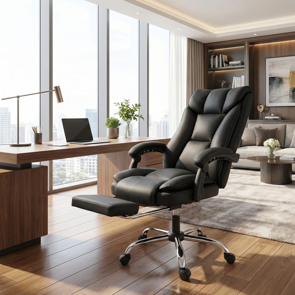 Fauteuil de bureau Homcom noir inclinable avec repose-pieds intégré — vue 5