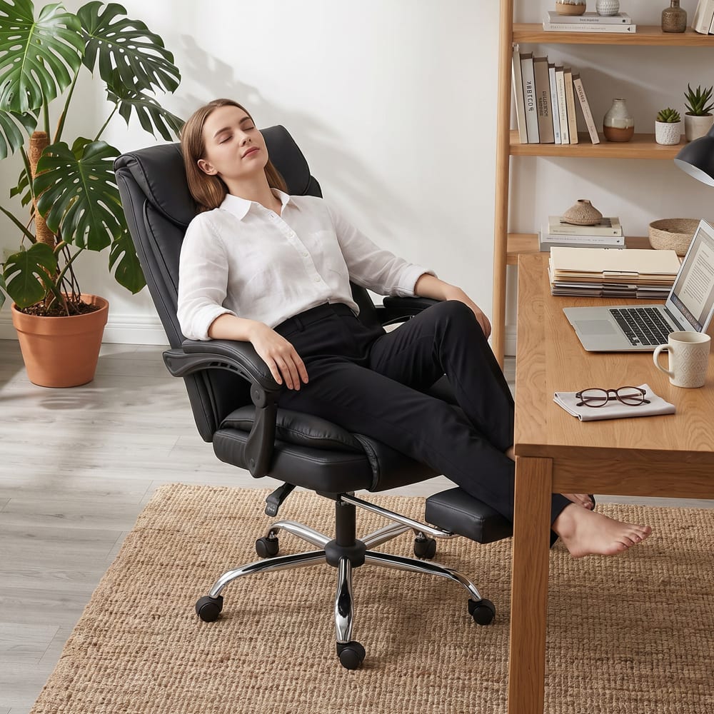 Fauteuil de bureau Homcom noir inclinable avec repose-pieds intégré — vue 6