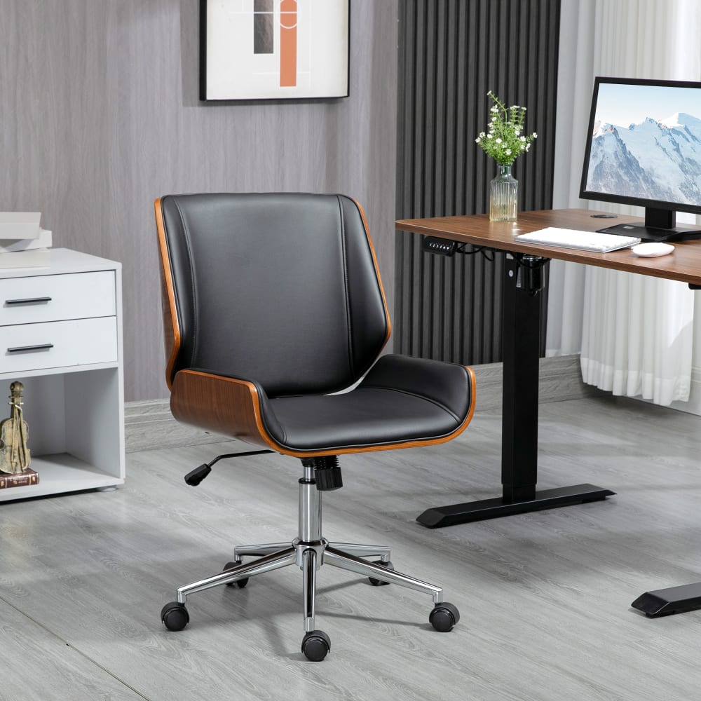 Chaise de bureau Vinsetto vintage avec coque en bois et assise noire — vue 2