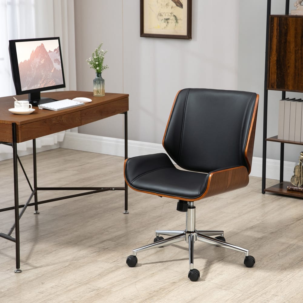 Chaise de bureau Vinsetto vintage avec coque en bois et assise noire — vue 3