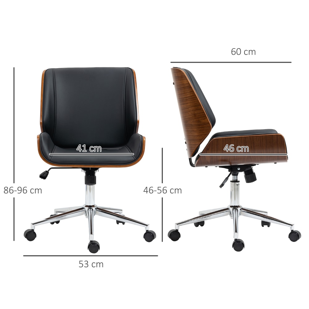 Chaise de bureau Vinsetto vintage avec coque en bois et assise noire — vue 4