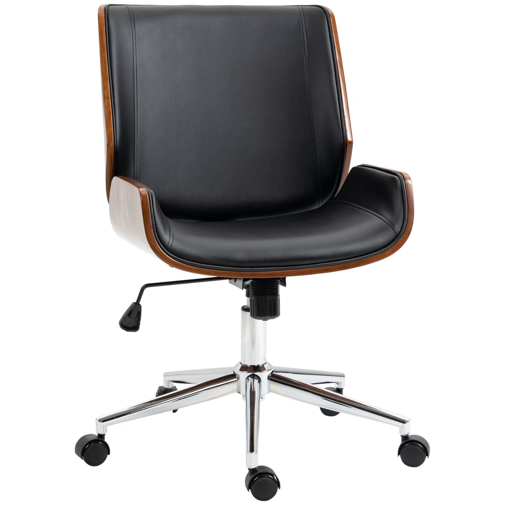 Chaise de bureau Vinsetto vintage avec coque en bois et assise noire