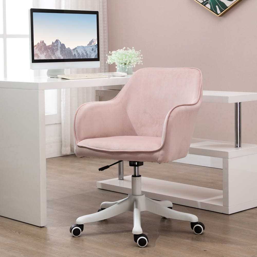 Chaise de bureau massante Vinsetto rose poudré avec coussin lombaire et roulettes — vue 2