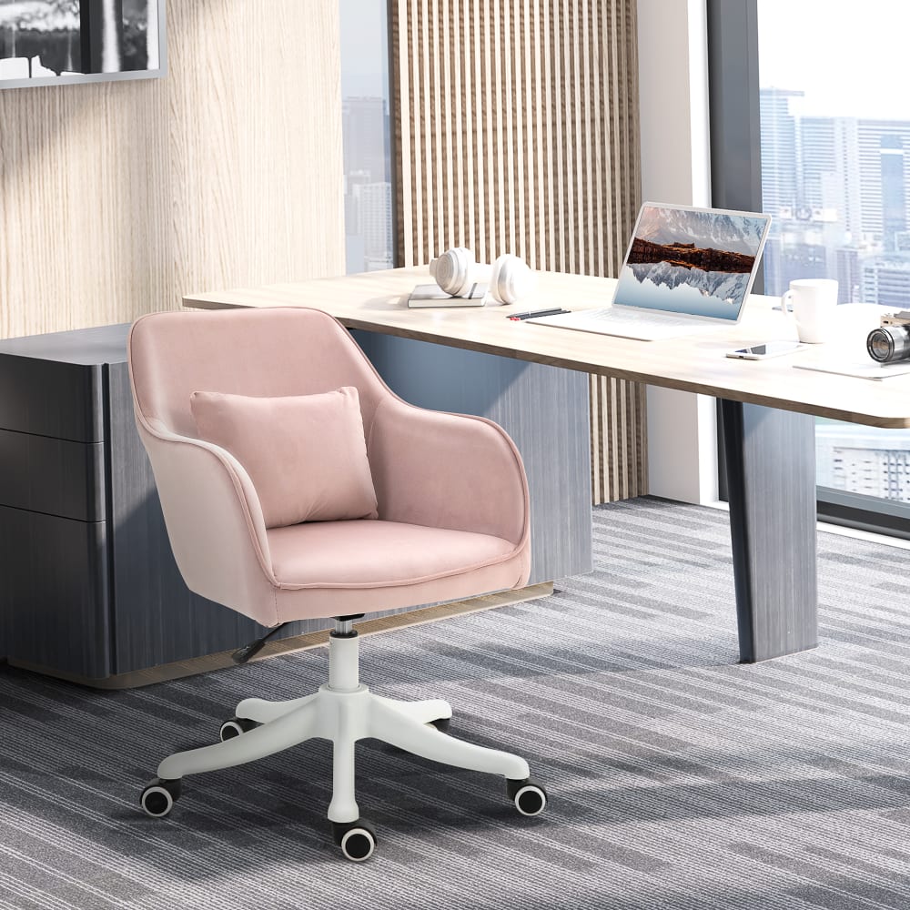 Chaise de bureau massante Vinsetto rose poudré avec coussin lombaire et roulettes — vue 3
