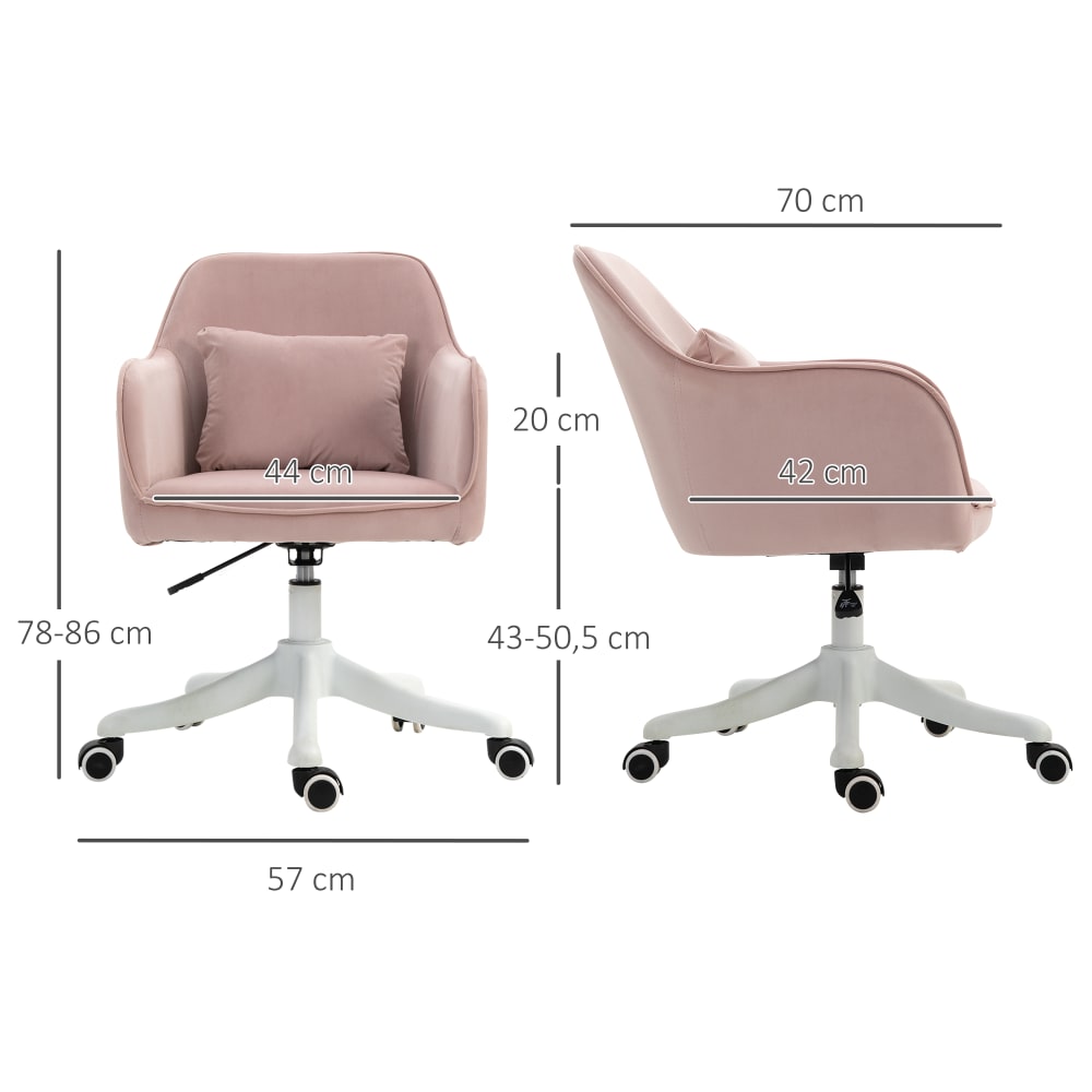 Chaise de bureau massante Vinsetto rose poudré avec coussin lombaire et roulettes — vue 4