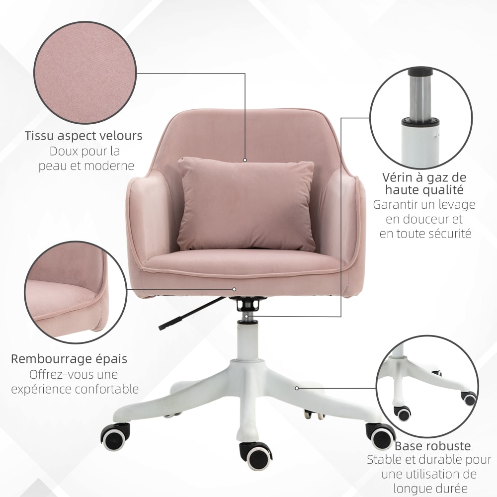 Chaise de bureau massante Vinsetto rose poudré avec coussin lombaire et roulettes — vue 5
