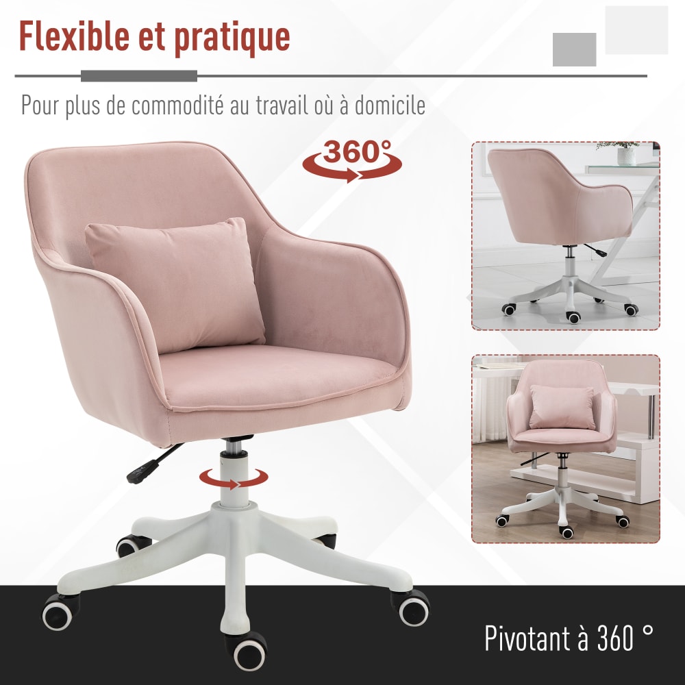 Chaise de bureau massante Vinsetto rose poudré avec coussin lombaire et roulettes — vue 7