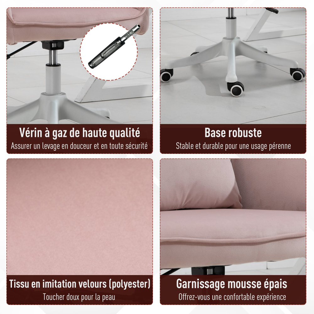 Chaise de bureau massante Vinsetto rose poudré avec coussin lombaire et roulettes — vue 8
