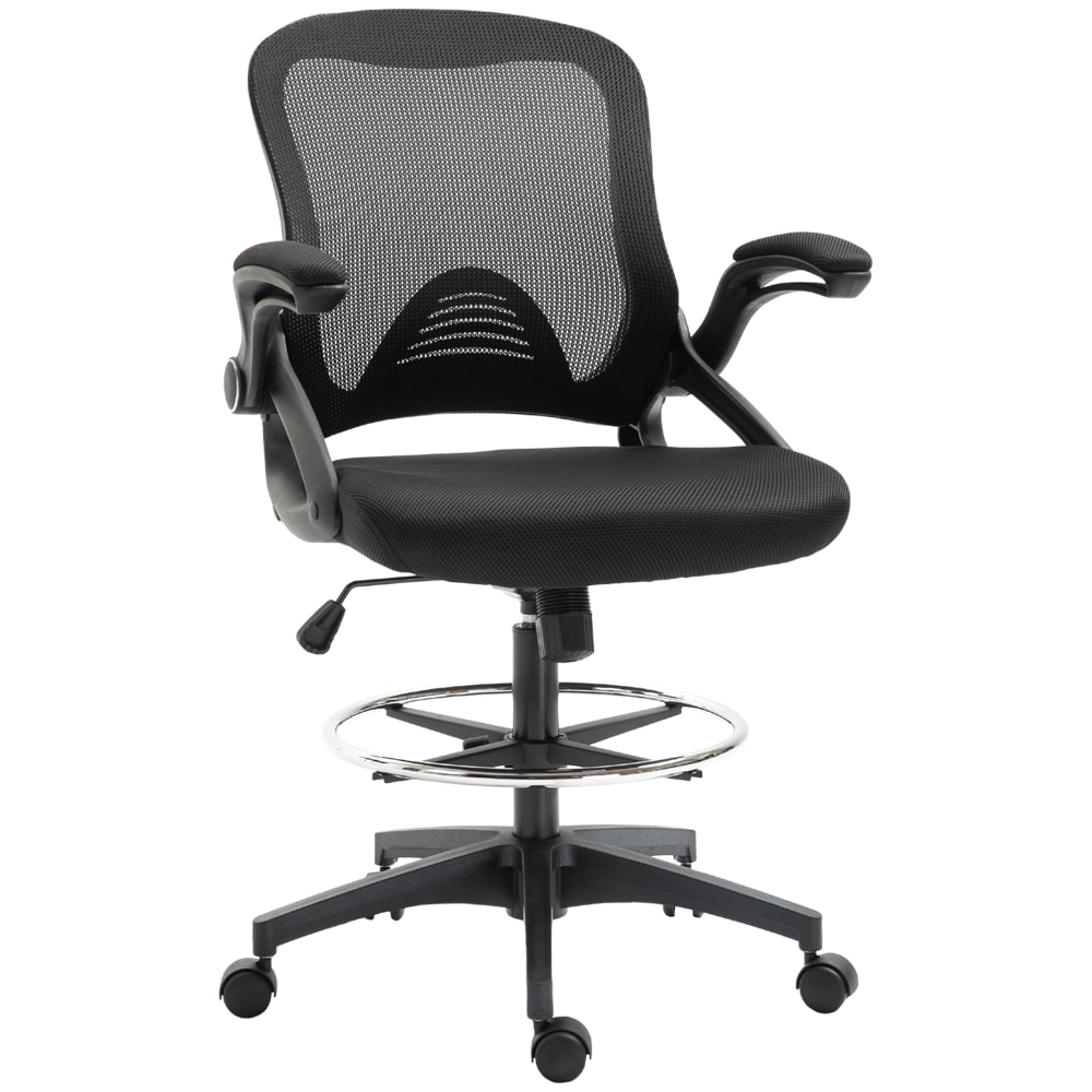 Chaise de bureau Vinsetto à assise haute, maille noire et repose-pied circulaire