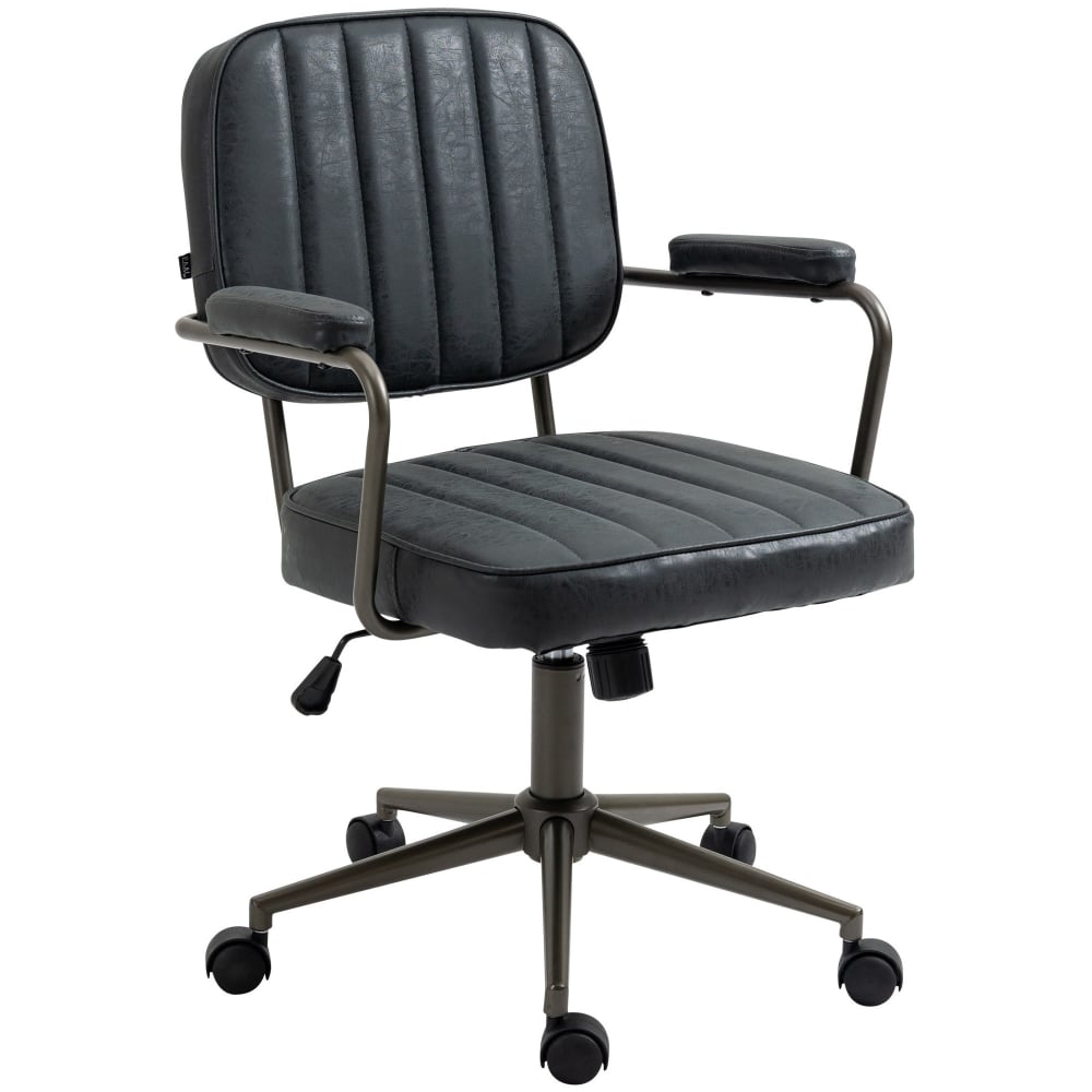 Chaise de bureau CLP Natrona en similicuir noir avec accoudoirs et roulettes