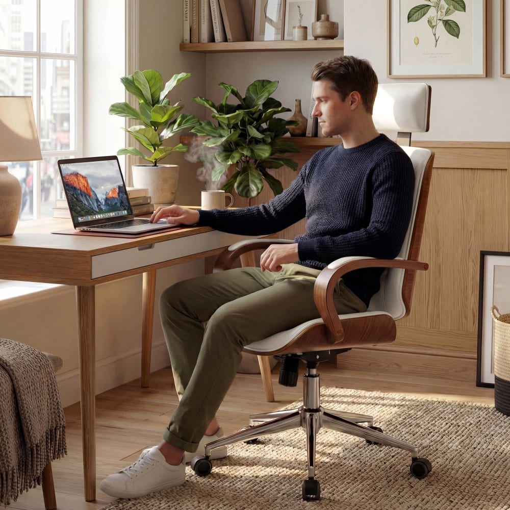 Chaise de bureau Dayton CLP pivotante, similicuir, dossier haut et base chromée — vue 2