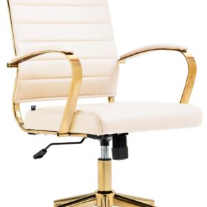 Chaise de bureau CLP Havanna crème à piètement doré et roulettes