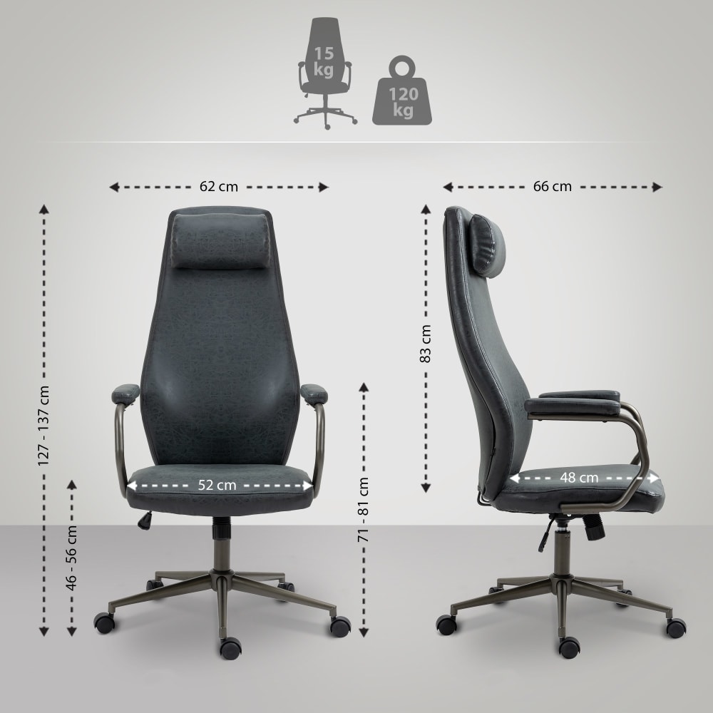 Fauteuil de bureau CLP Pocatello noir en similicuir patiné avec accoudoirs — vue 2