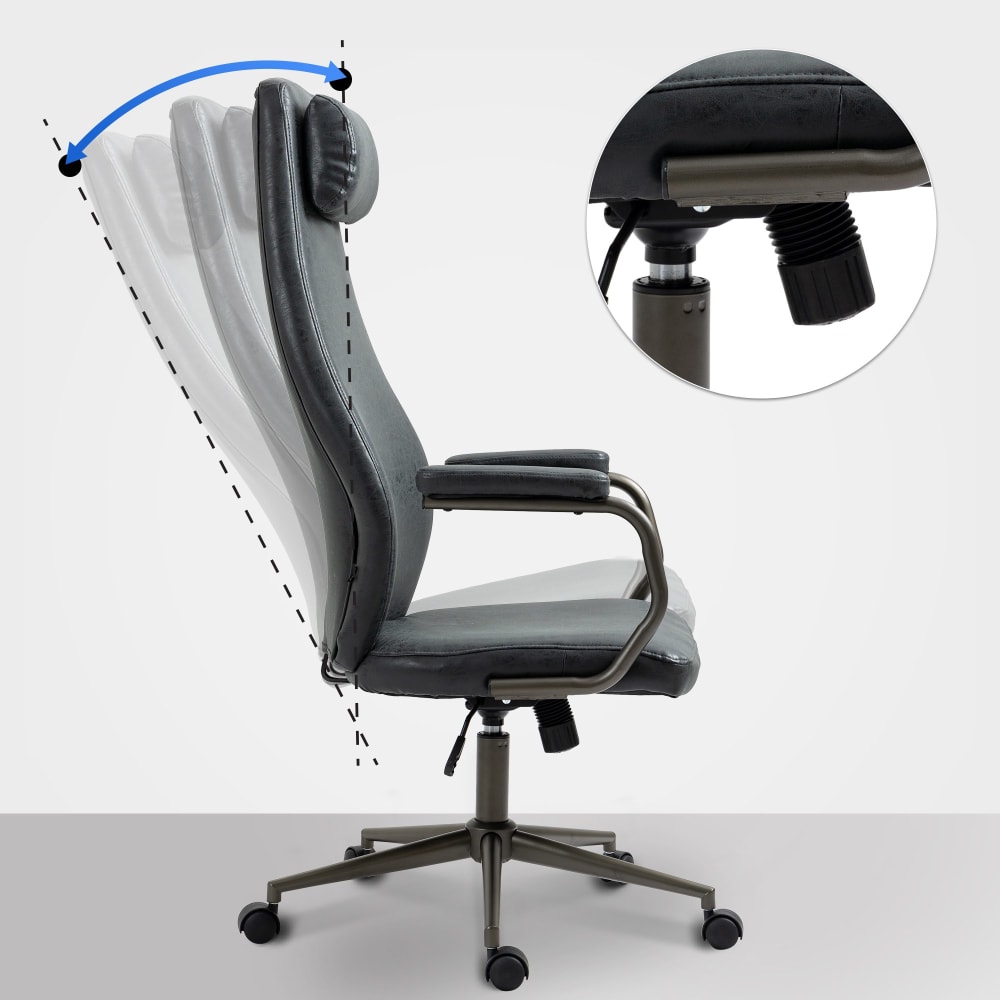 Fauteuil de bureau CLP Pocatello noir en similicuir patiné avec accoudoirs — vue 3