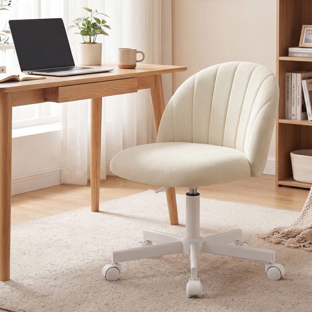 Chaise de bureau SONGMICS beige café pivotante sans accoudoirs, avec roulettes — vue 2