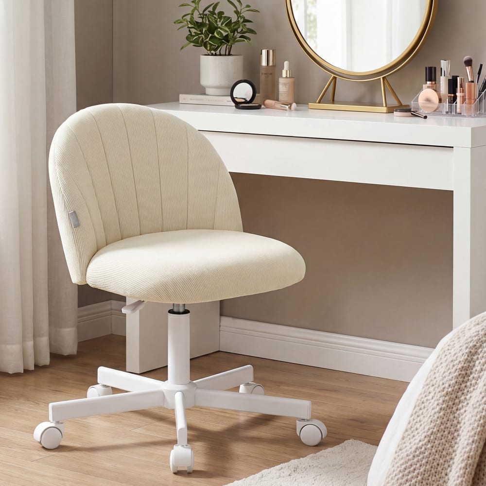 Chaise de bureau SONGMICS beige café pivotante sans accoudoirs, avec roulettes — vue 3