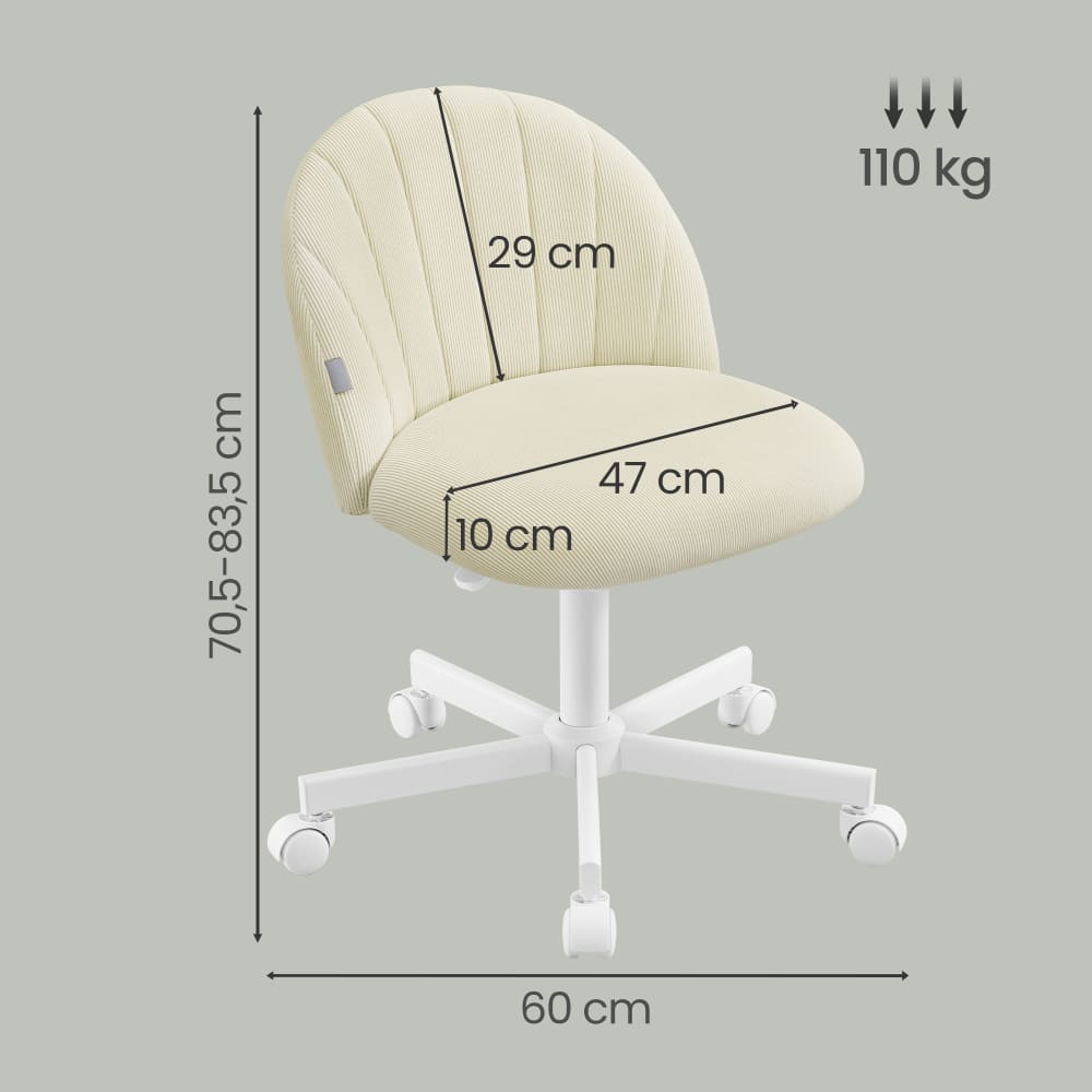 Chaise de bureau SONGMICS beige café pivotante sans accoudoirs, avec roulettes — vue 5