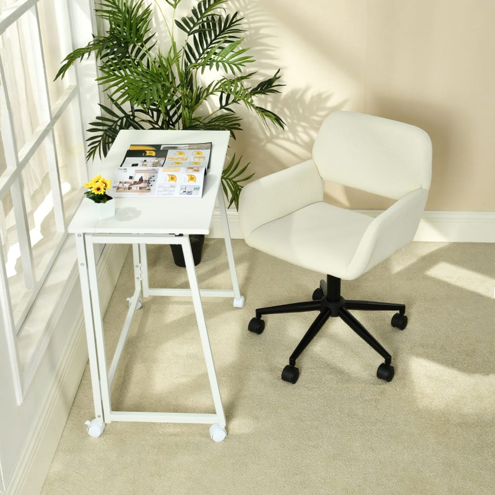 Chaise de bureau Meubles Cosy beige en velours côtelé avec dossier ajouré — vue 2