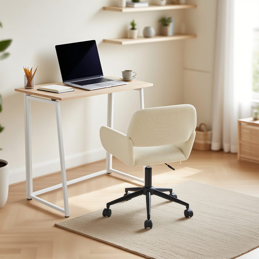 Chaise de bureau Meubles Cosy beige en velours côtelé avec dossier ajouré — vue 3