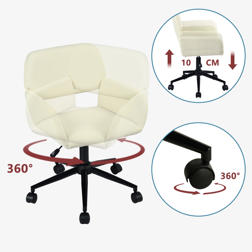 Chaise de bureau Meubles Cosy beige en velours côtelé avec dossier ajouré — vue 4