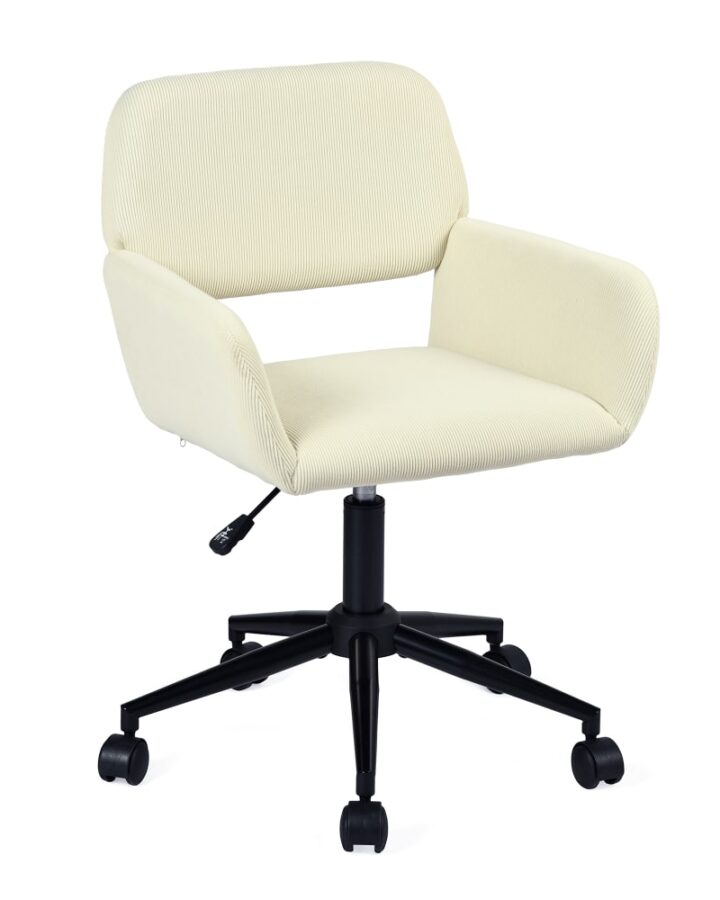 Chaise de bureau Meubles Cosy beige en velours côtelé avec dossier ajouré